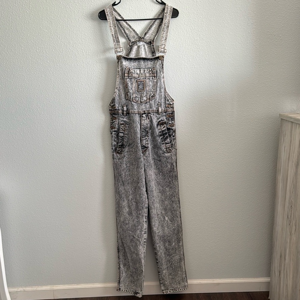vintage U.S. Army Javolis Acid Wash Denim Overalls Small